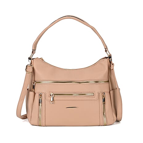Leatherette Multipocket Crossbody Bag - Apricot