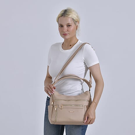 Leatherette Multipocket Crossbody Bag - Apricot