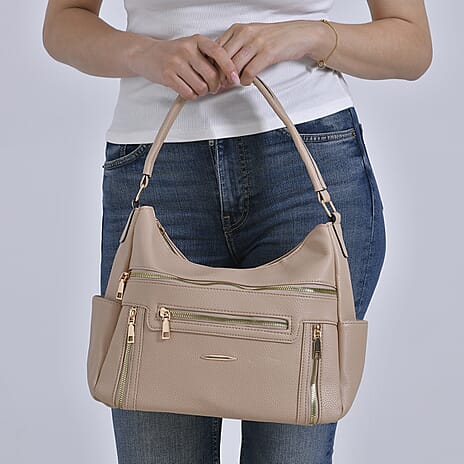 Leatherette Multipocket Crossbody Bag - Apricot