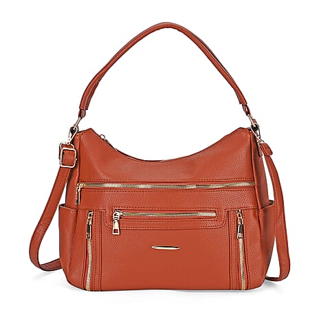 Leatherette Multipocket Crossbody Bag - Tan