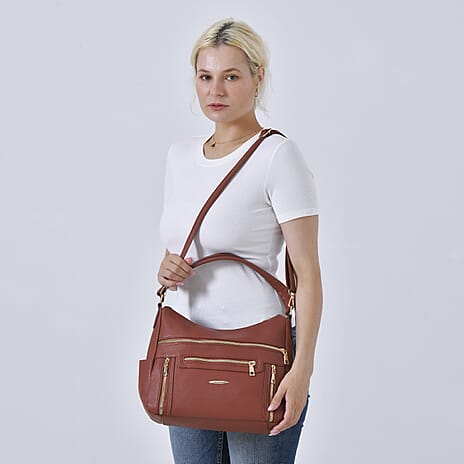 Leatherette Multipocket Crossbody Bag - Tan