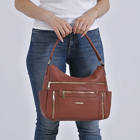 Leatherette Multipocket Crossbody Bag - Tan