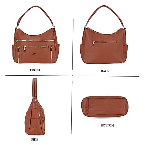 Leatherette Multipocket Crossbody Bag - Tan