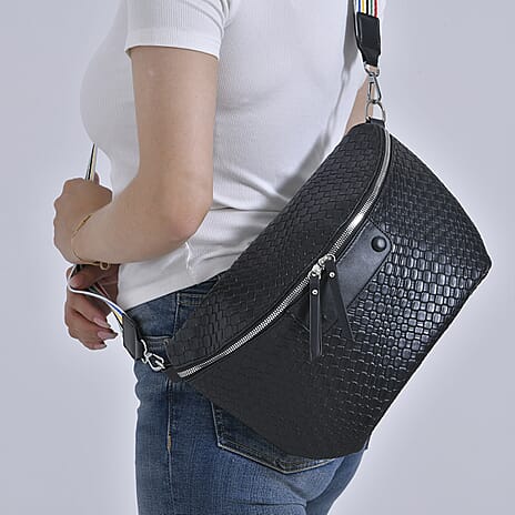 Leatherette Weave Pattern Chest Pack - Black