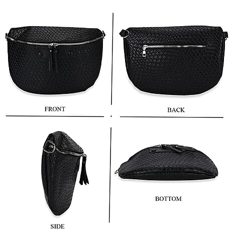 Leatherette Weave Pattern Chest Pack - Black