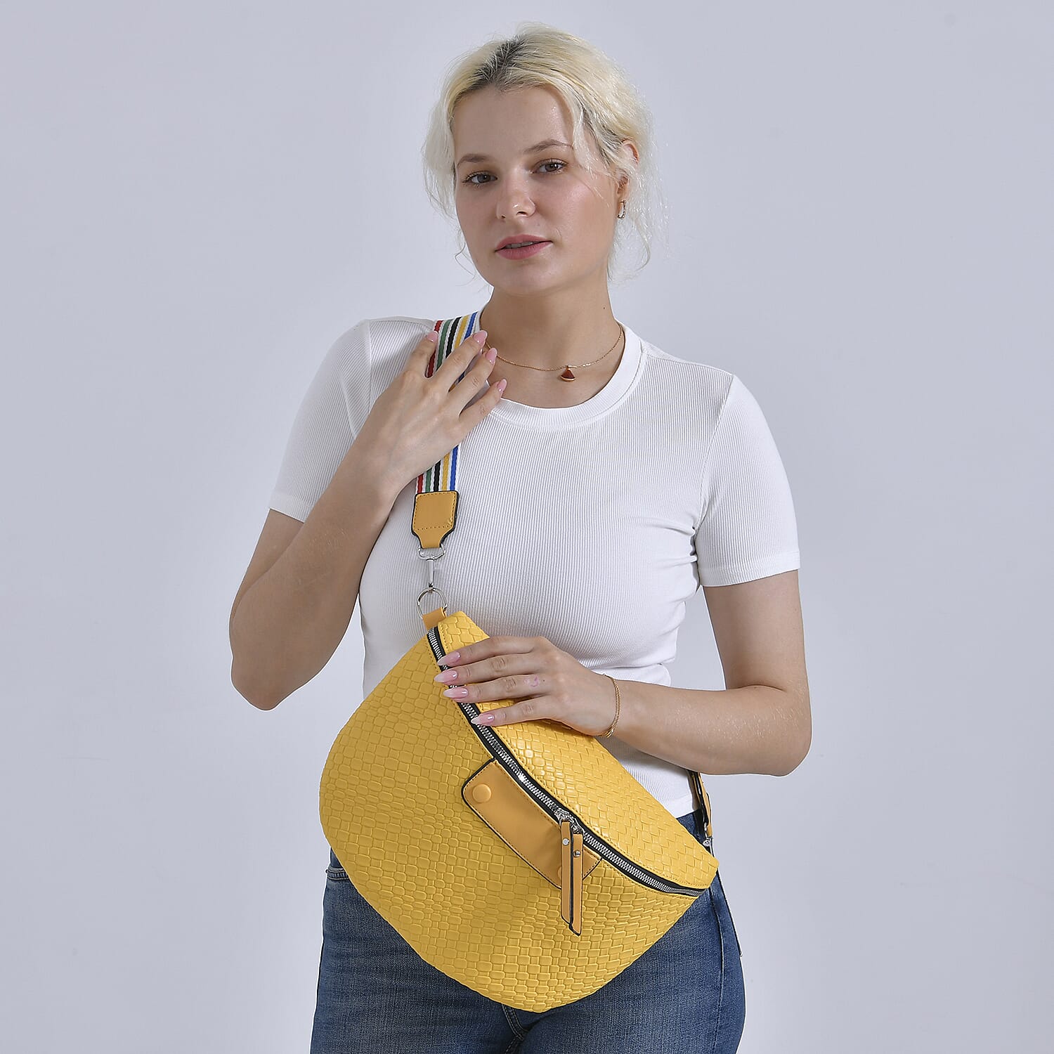 Leatherette Weave Pattern Chest Pack - Yellow Leatherette Weave Pattern Chest Pack - Yellow