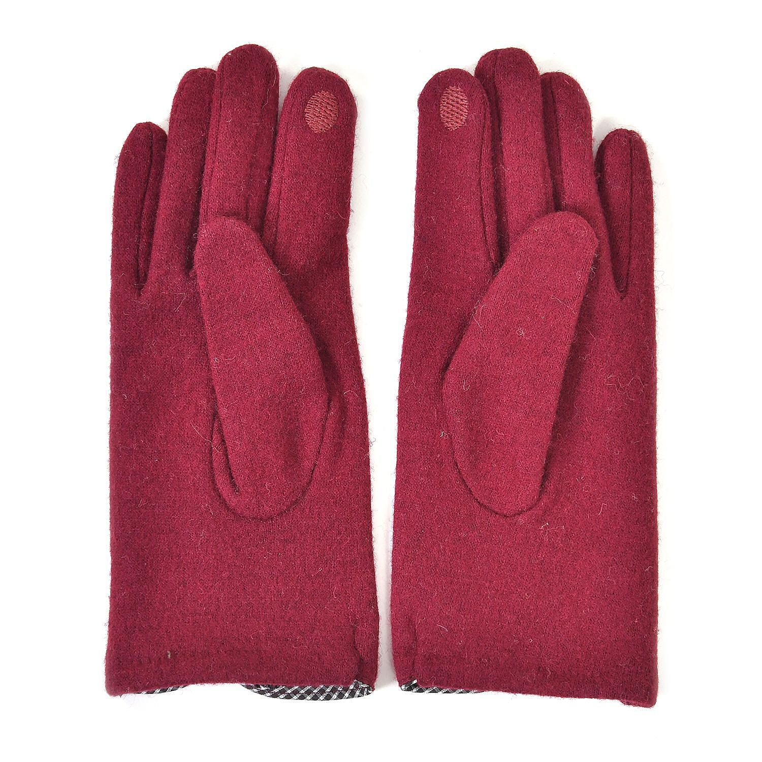 Luxury Cashmere Wool Gloves With Button Detailing and Fleece Lining - Red