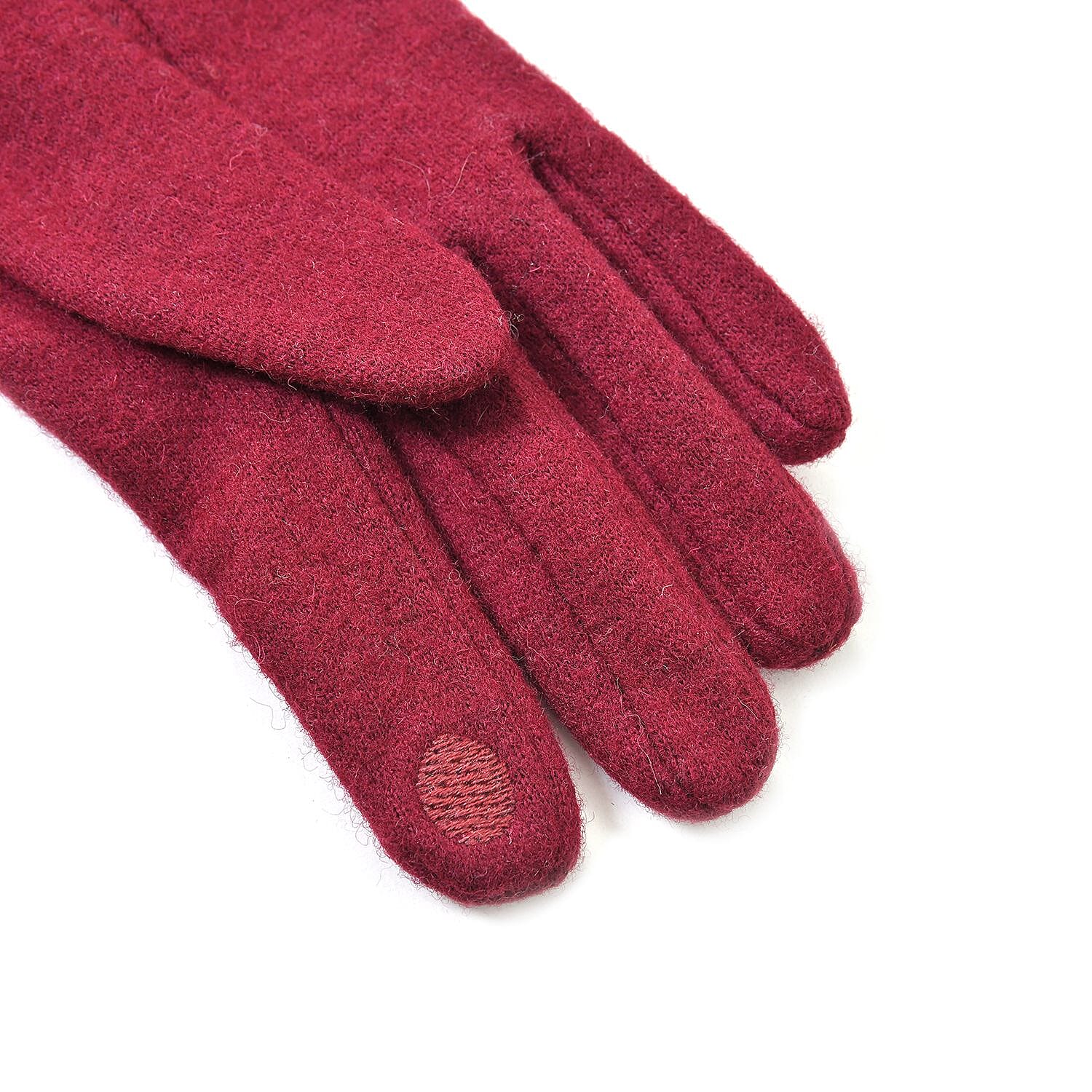 Luxury Cashmere Wool Gloves With Button Detailing and Fleece Lining - Red