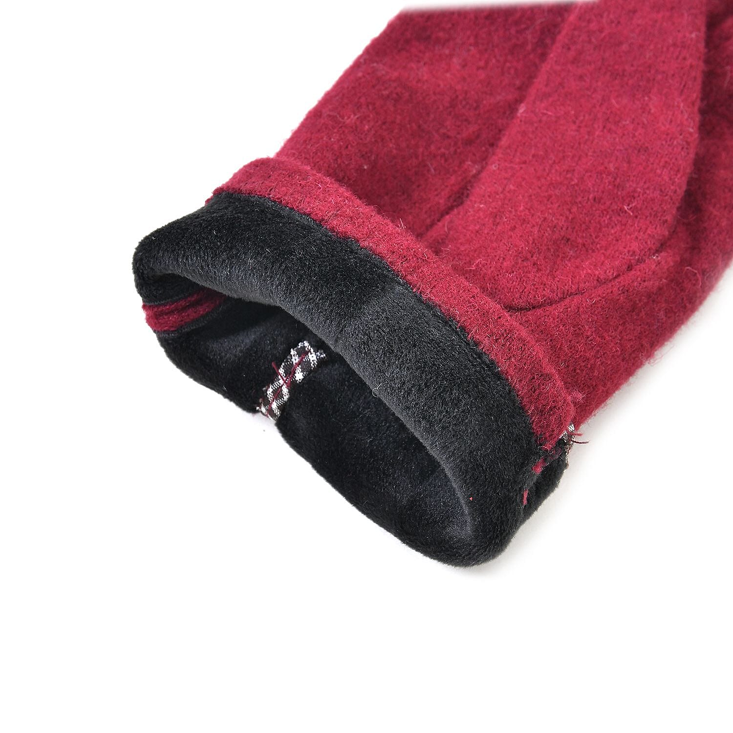 Luxury Cashmere Wool Gloves With Button Detailing and Fleece Lining - Red