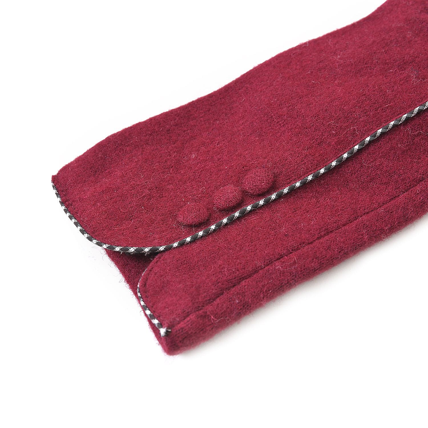 Luxury Cashmere Wool Gloves With Button Detailing and Fleece Lining - Red