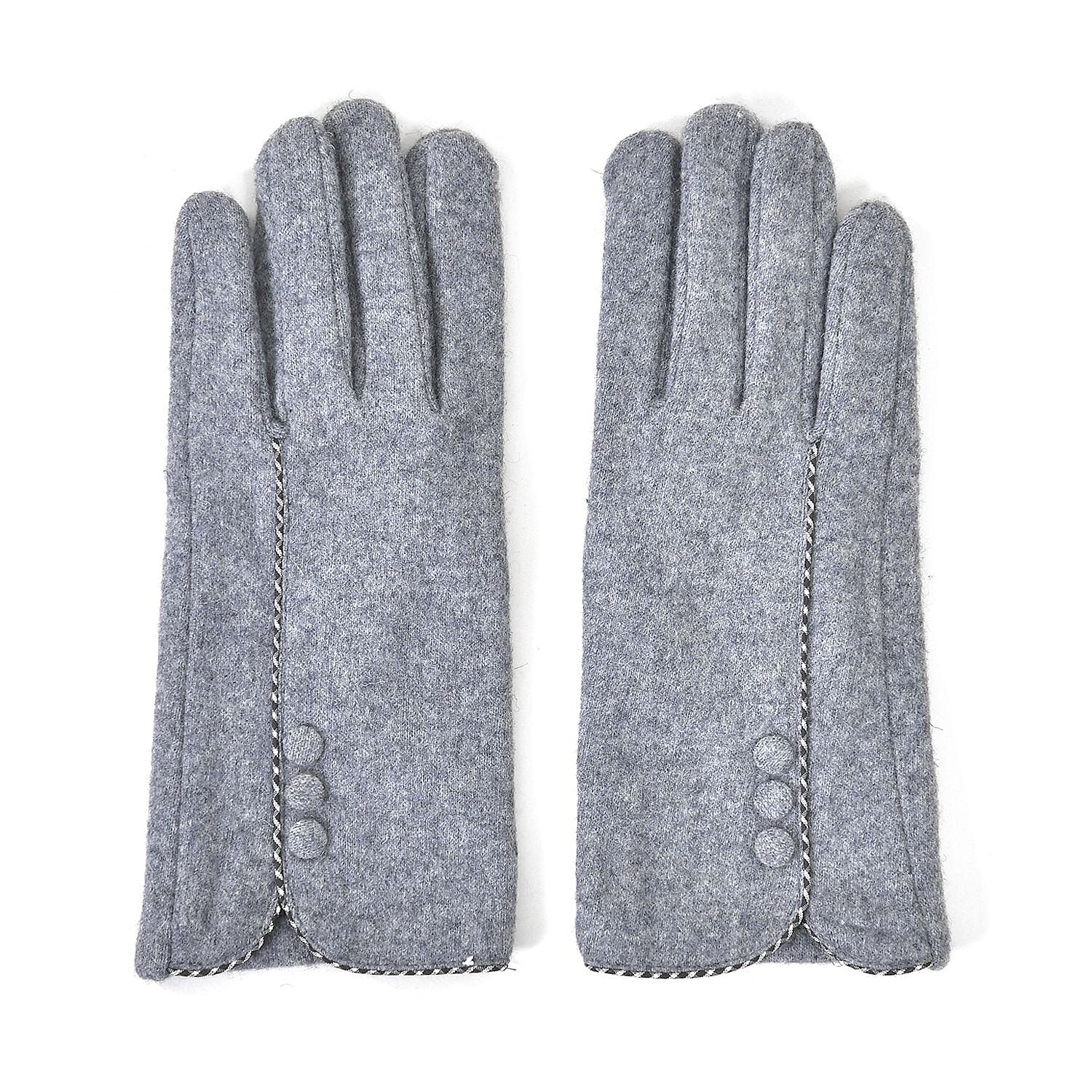 Luxury Cashmere Wool Gloves With Button Detailing and Fleece Lining - Grey