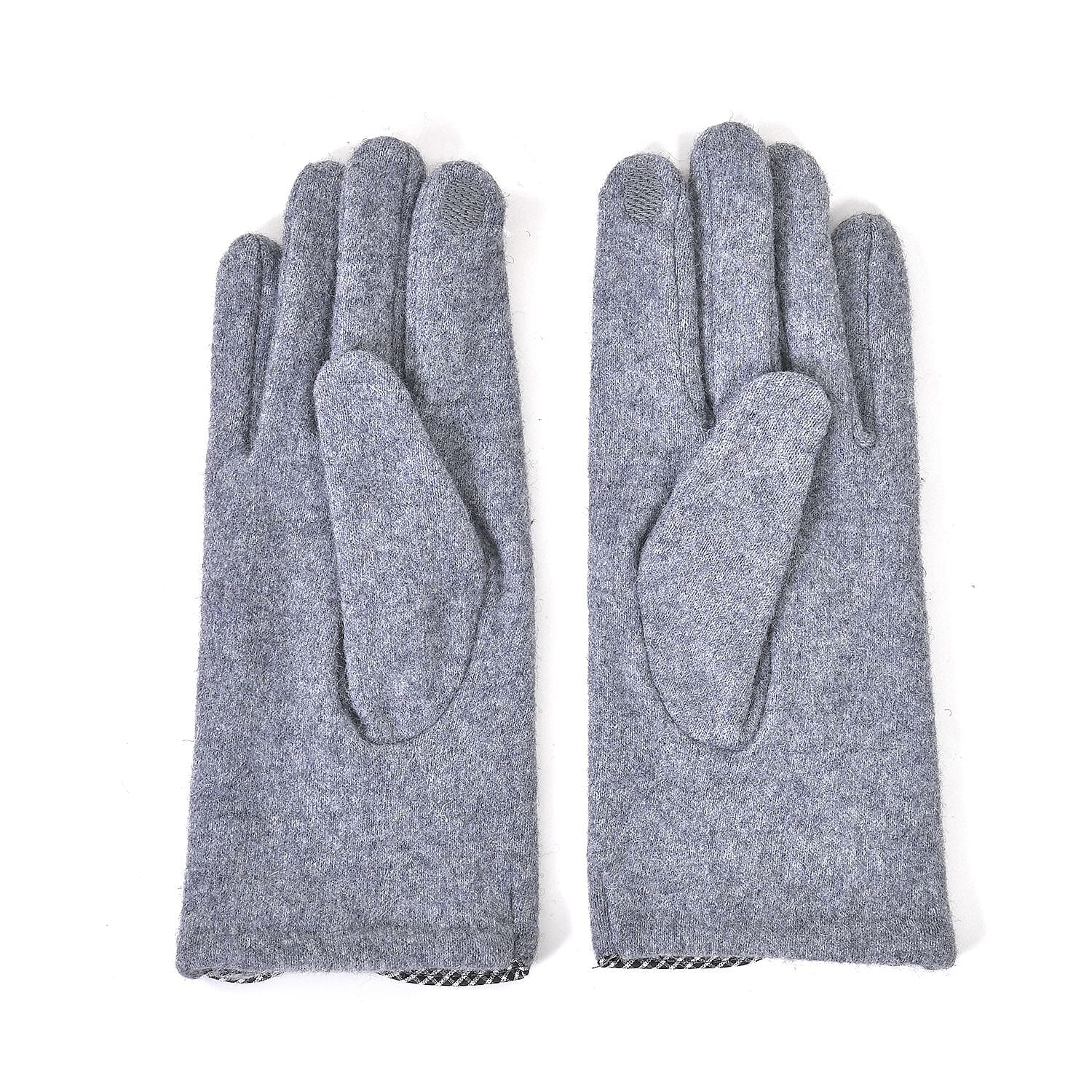 Luxury Cashmere Wool Gloves With Button Detailing and Fleece Lining - Grey