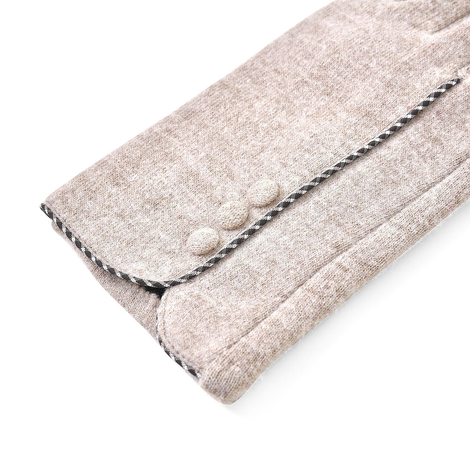 Luxury Cashmere Wool Gloves With Button Detailing and Fleece Lining - Beige