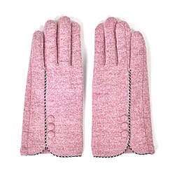 Luxury Cashmere Wool Gloves With Button Detailing and Fleece Lining - Pink