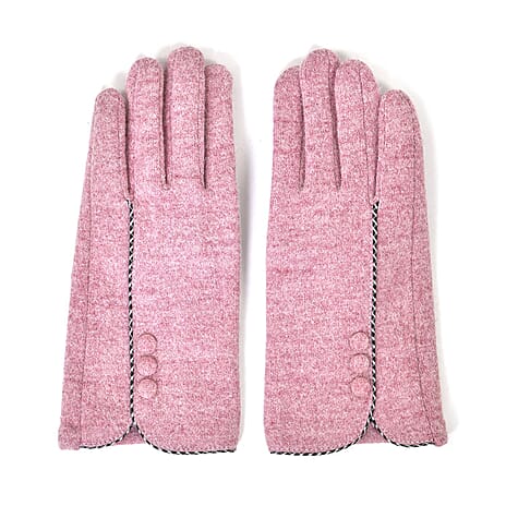 Luxury Cashmere Wool Gloves With Button Detailing and Fleece Lining - Pink