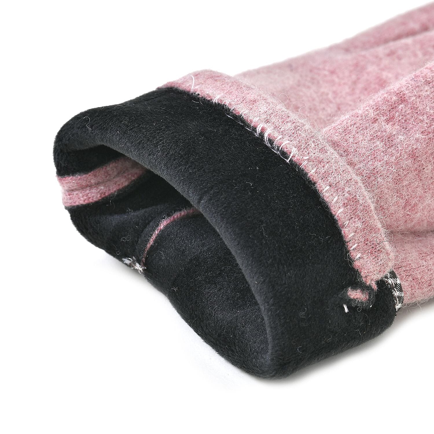Luxury Cashmere Wool Gloves With Button Detailing and Fleece Lining - Pink