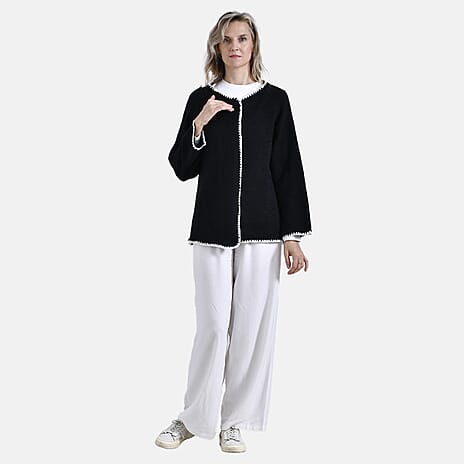 Tamsy Crew Neck Cardigan (One Size) - Black - White