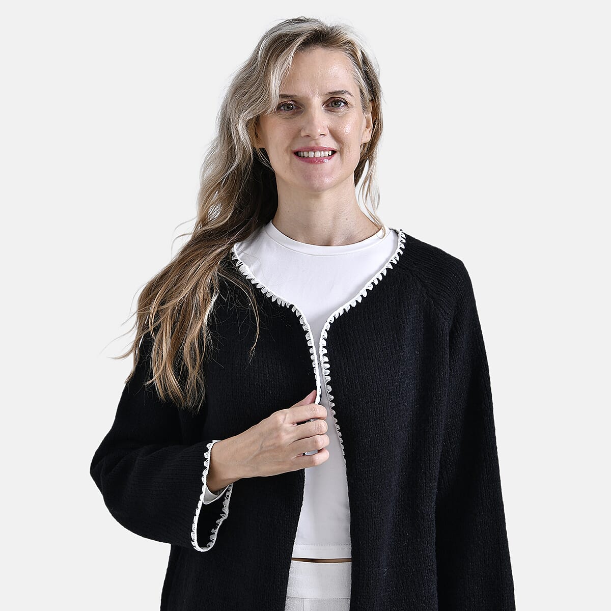 Tamsy Blanket Stitch Jacket (One Size) - Black & White Tamsy Blanket Stitch Jacket (One Size) - Black & White