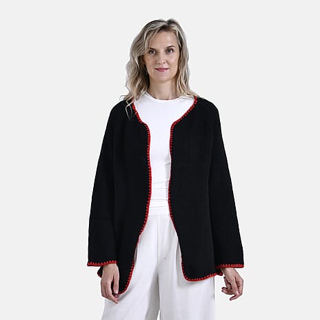 Tamsy Crew Neck Cardigan (One Size) - Black - Red
