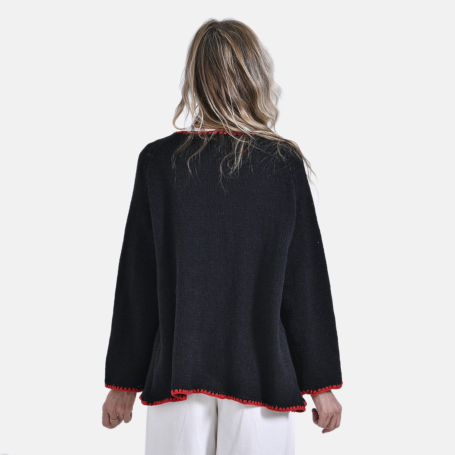 Tamsy Crew Neck Cardigan (One Size) - Black - Red