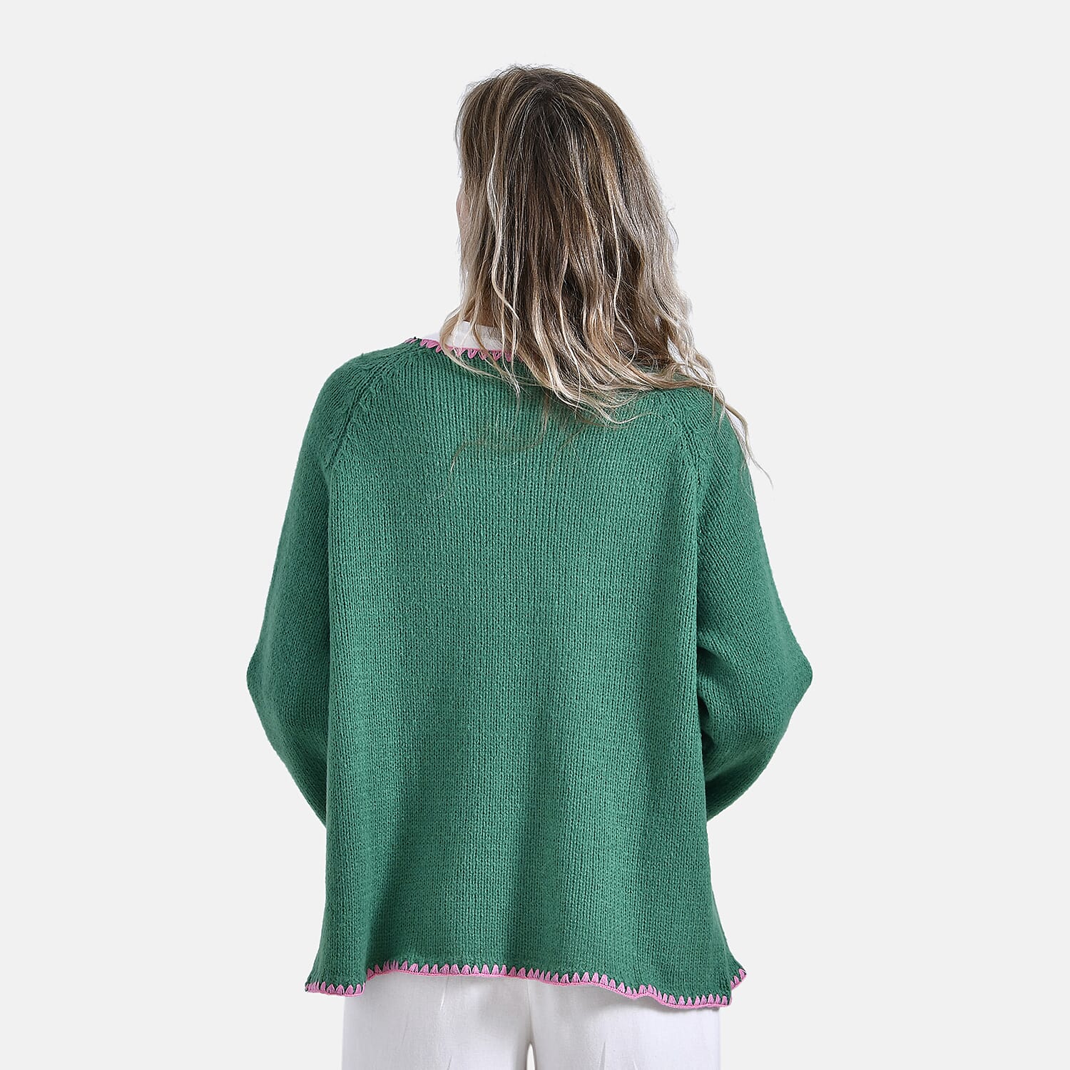 Tamsy Blanket Stitch Jacket (One Size) - Green & Pink