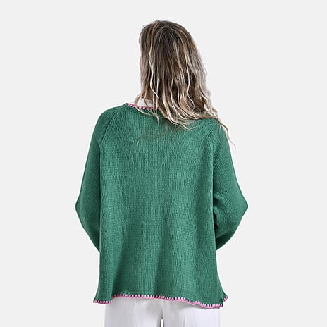 Tamsy Blanket Stitch Jacket (One Size) - Green & Pink