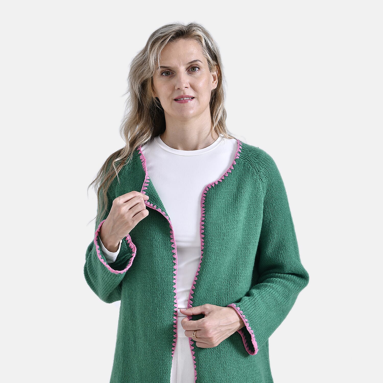 Tamsy Blanket Stitch Jacket (One Size) - Green & Pink