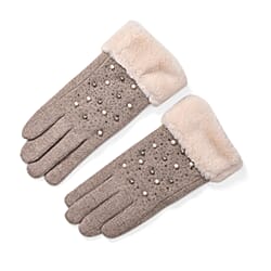 Luxurious Cashmere Beaded Gloves with Faux Fur Cuffs - Black