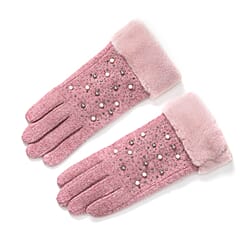 Luxurious Cashmere Beaded Gloves with Faux Fur Cuffs - Black