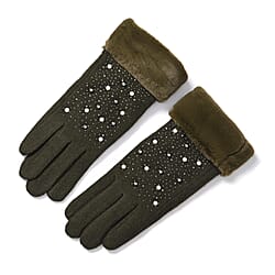 Luxurious Cashmere Beaded Gloves with Faux Fur Cuffs - Black