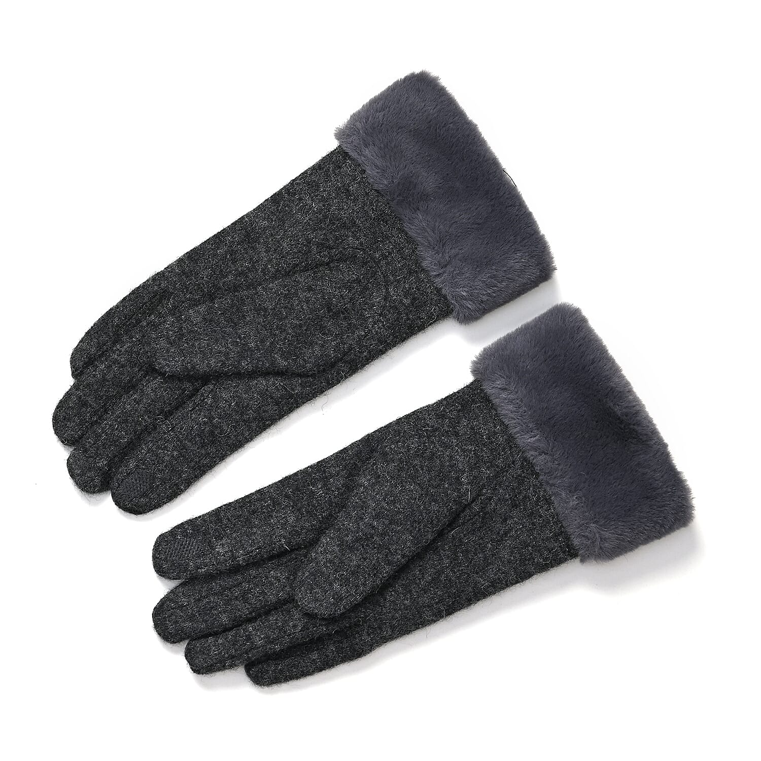 Luxurious Cashmere Beaded Gloves with Faux Fur Cuffs - Grey