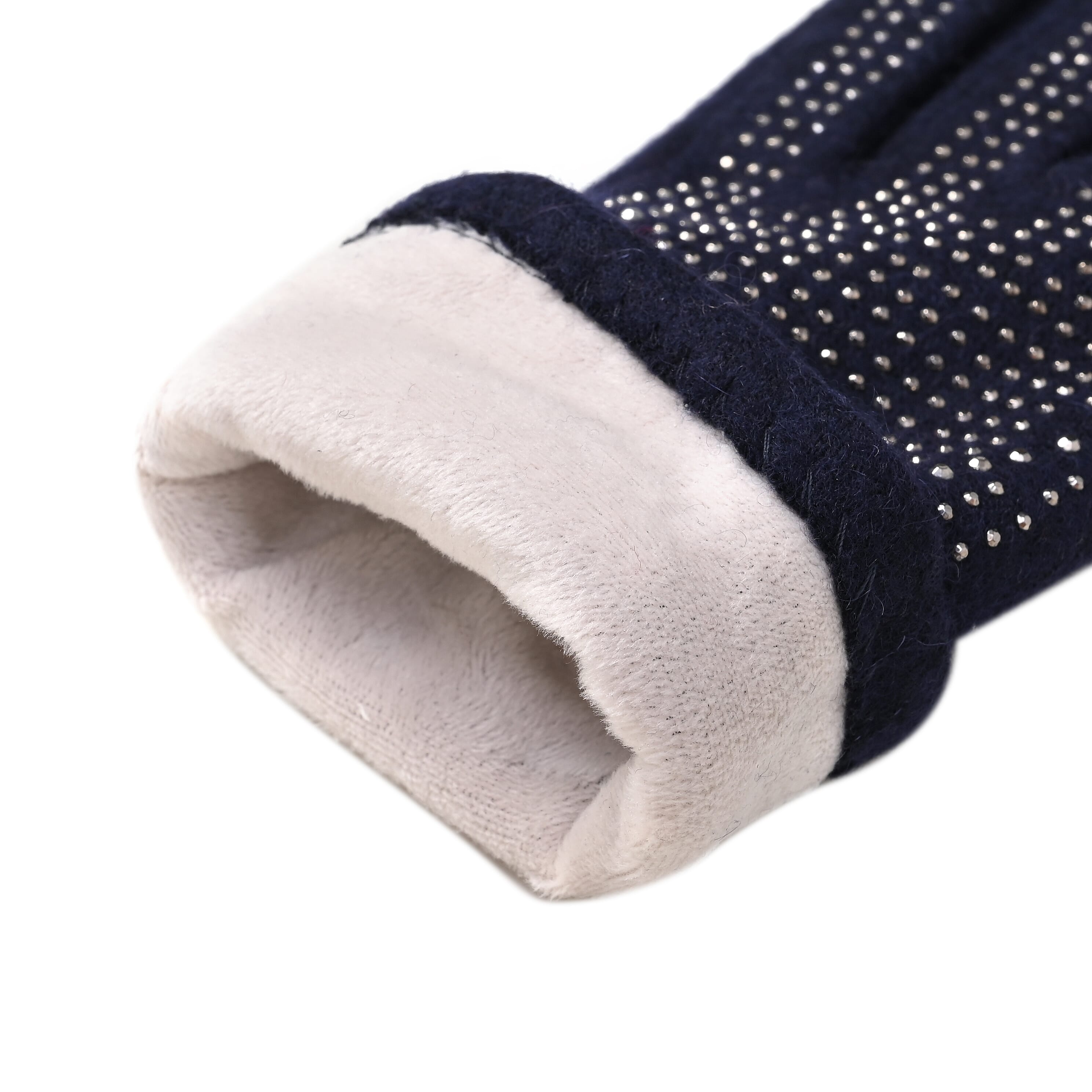 Cashmere Gloves with Rhinestone - Navy