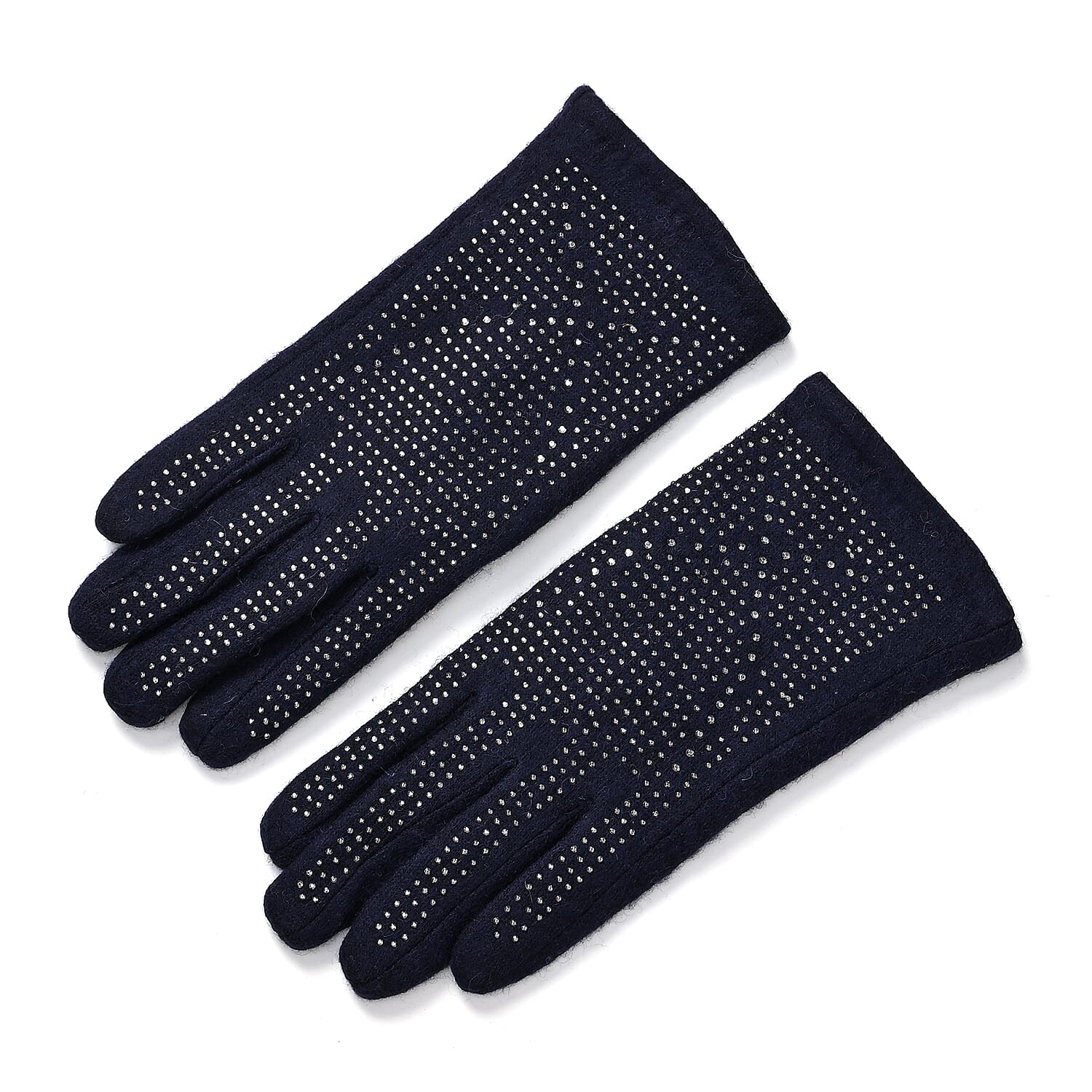 Cashmere Gloves with Rhinestone - Navy