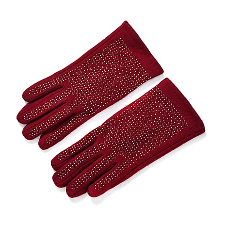 Cashmere Gloves with Rhinestone- Fuchsia