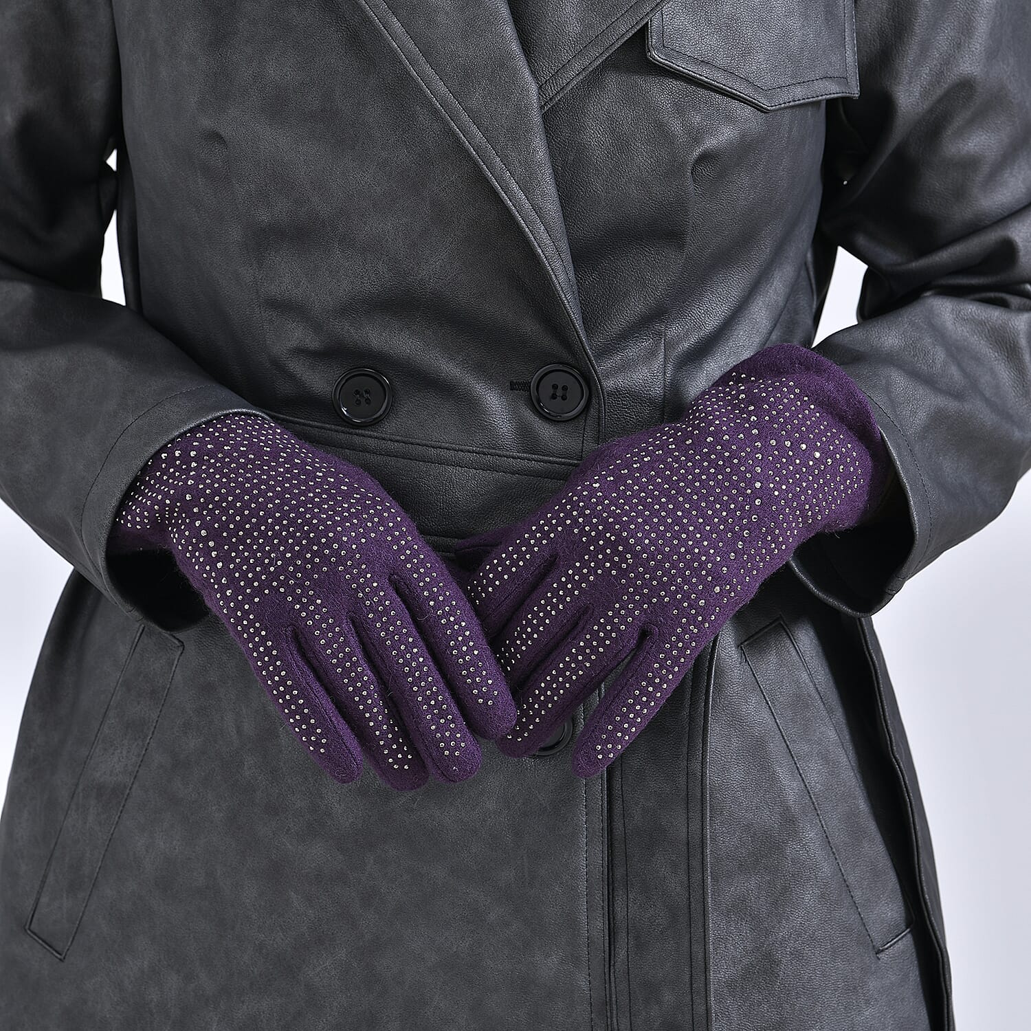 Cashmere Gloves with Rhinestone -Purple & Black