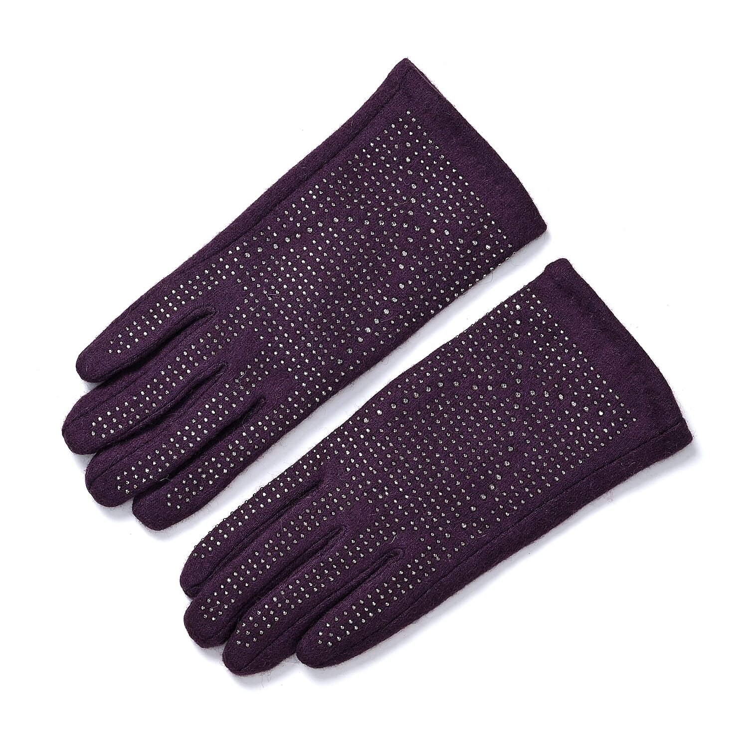 Cashmere Gloves with Rhinestone -Purple & Black