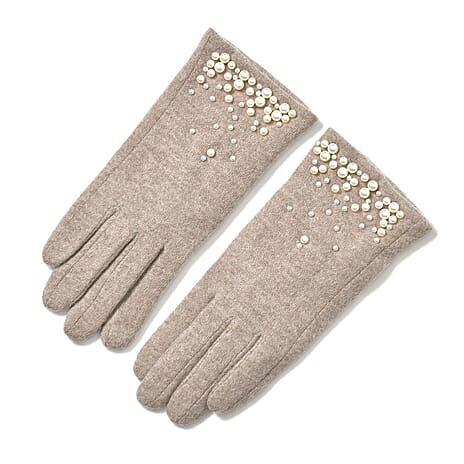 Gloves - 70% cashmere wool - One Size- Beige