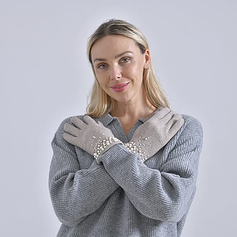 Gloves - 70% cashmere wool - One Size- Beige