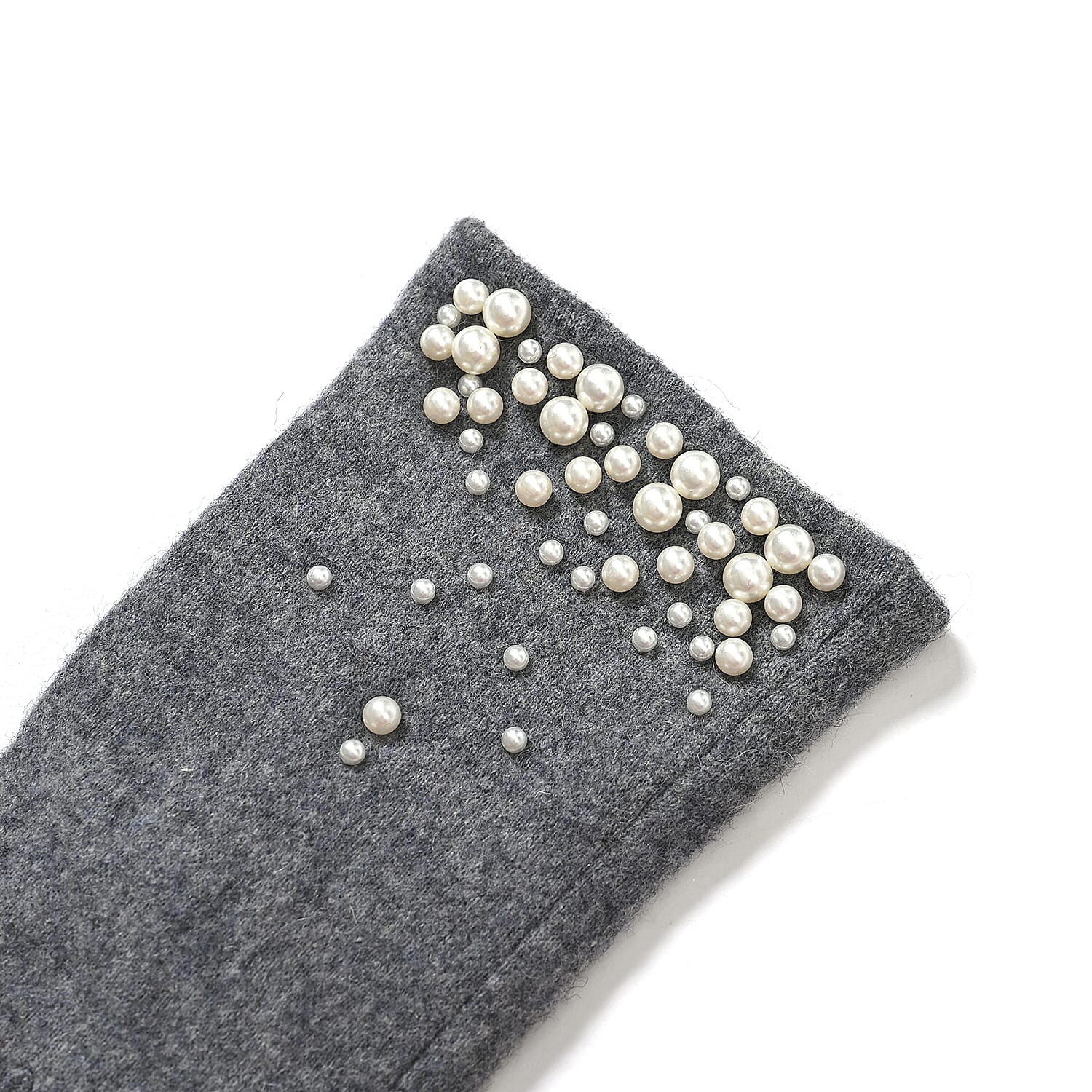 Elegant Cashmere Touch Screen Pearl Embellishments Gloves - Grey