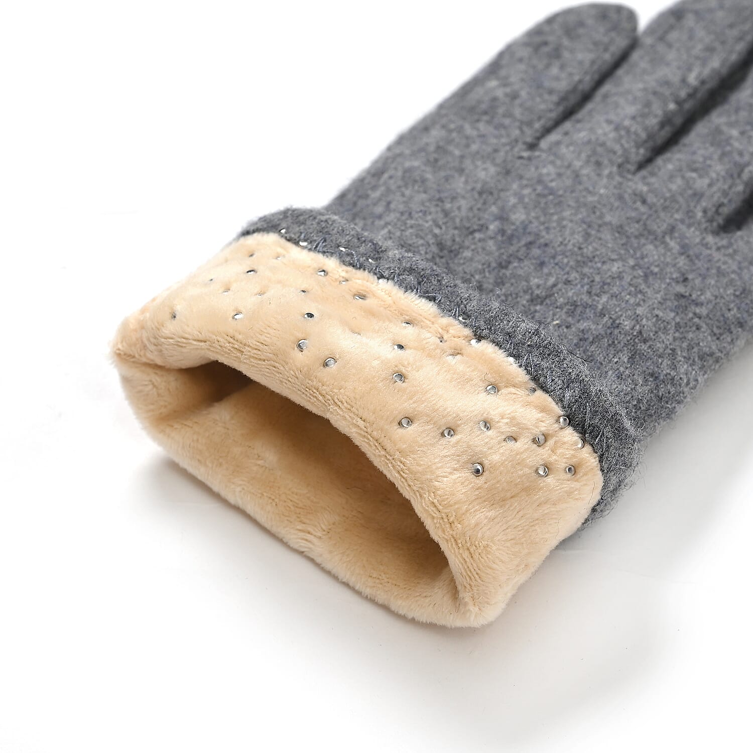 Elegant Cashmere Touch Screen Pearl Embellishments Gloves - Grey