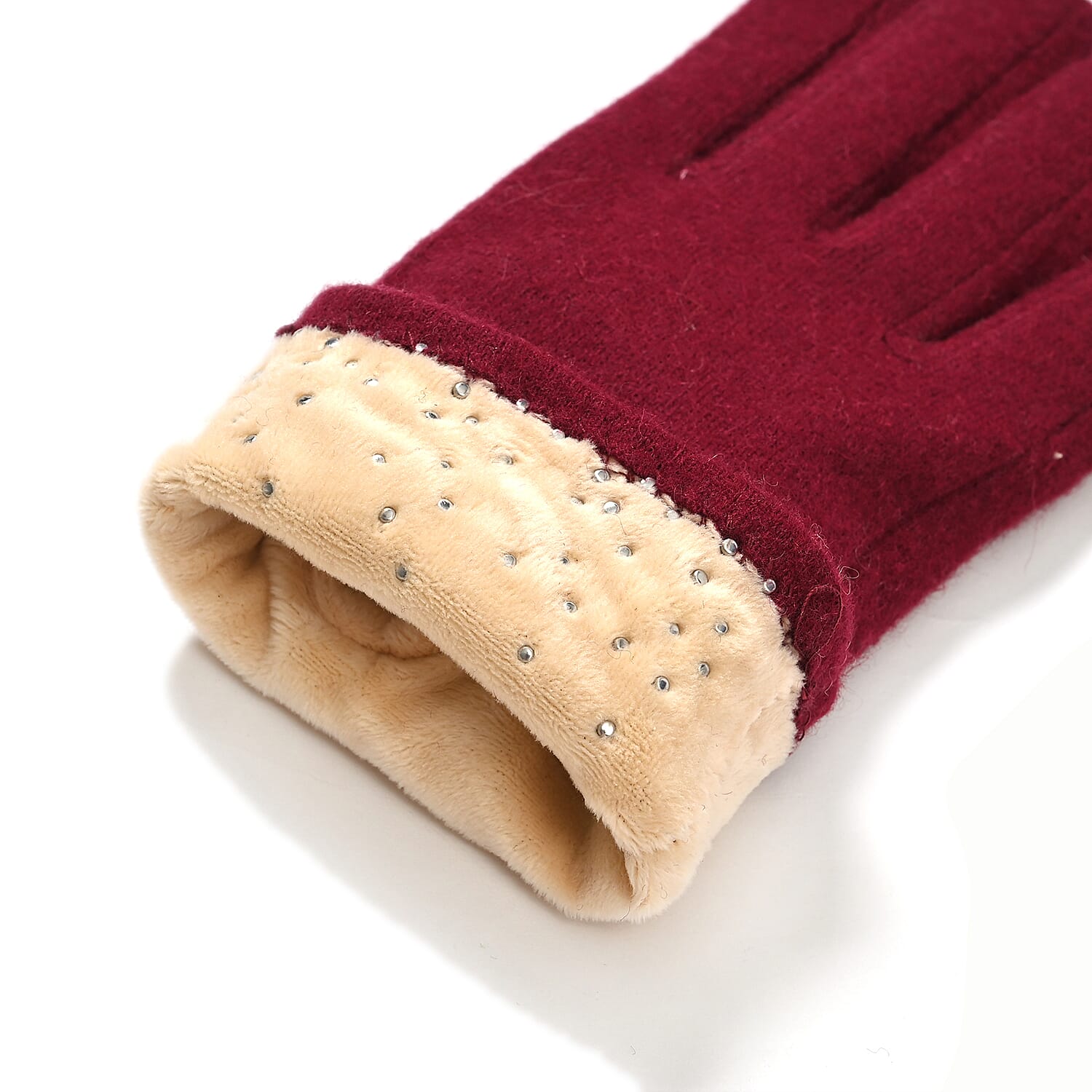 Elegant Cashmere Touch Screen Pearl Embellishments Gloves - Red