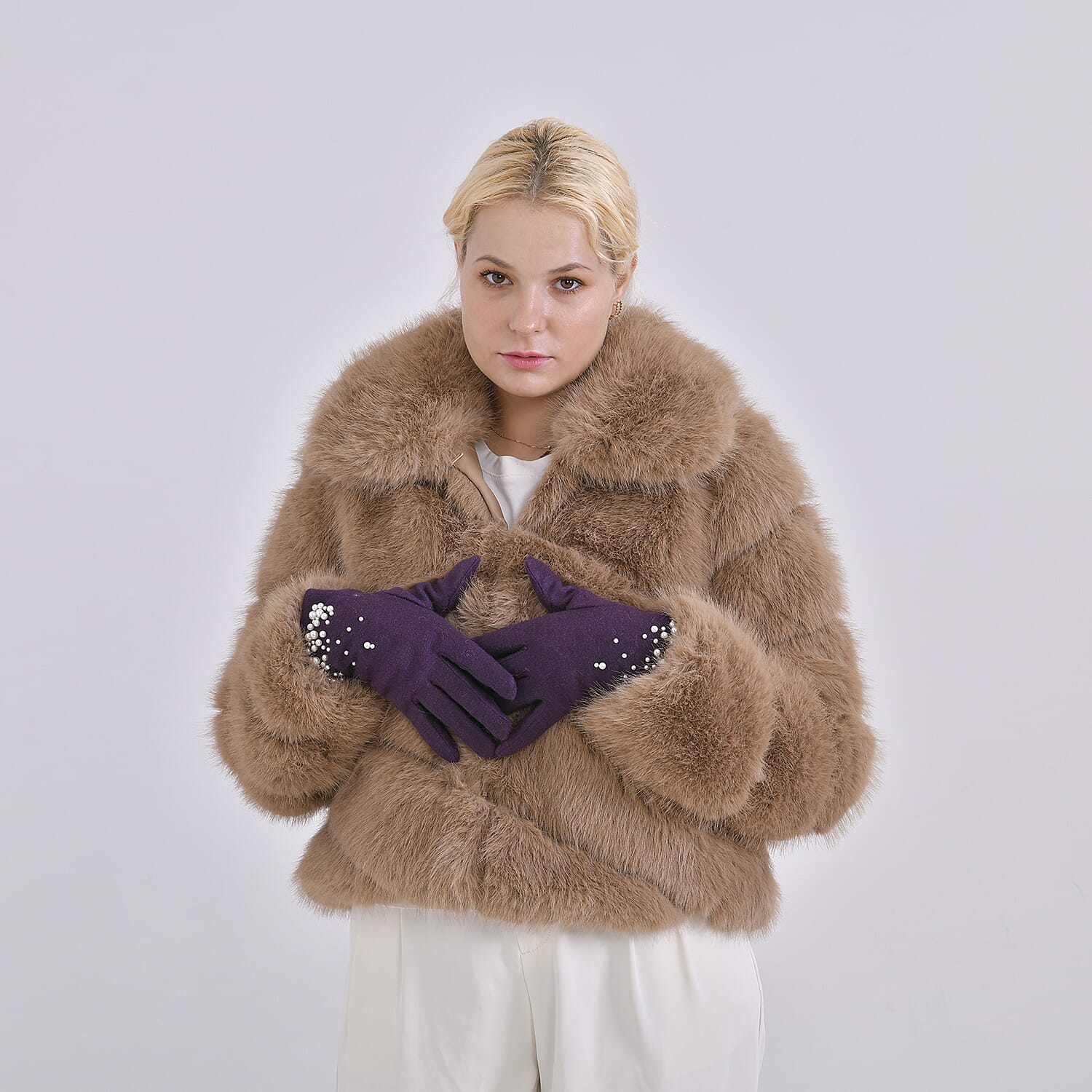 Gloves - 70% cashmere wool - One Size- Purple