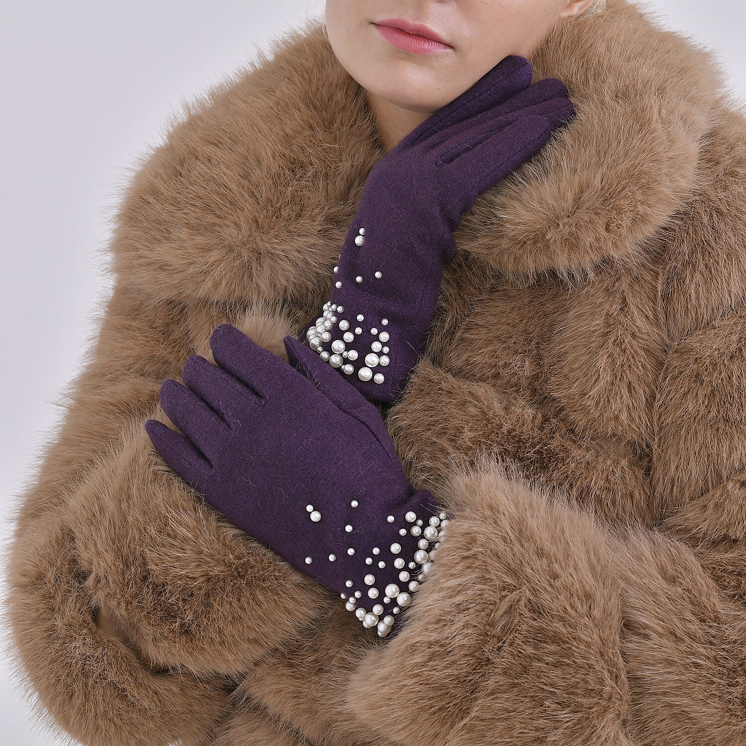 Gloves - 70% cashmere wool - One Size- Purple