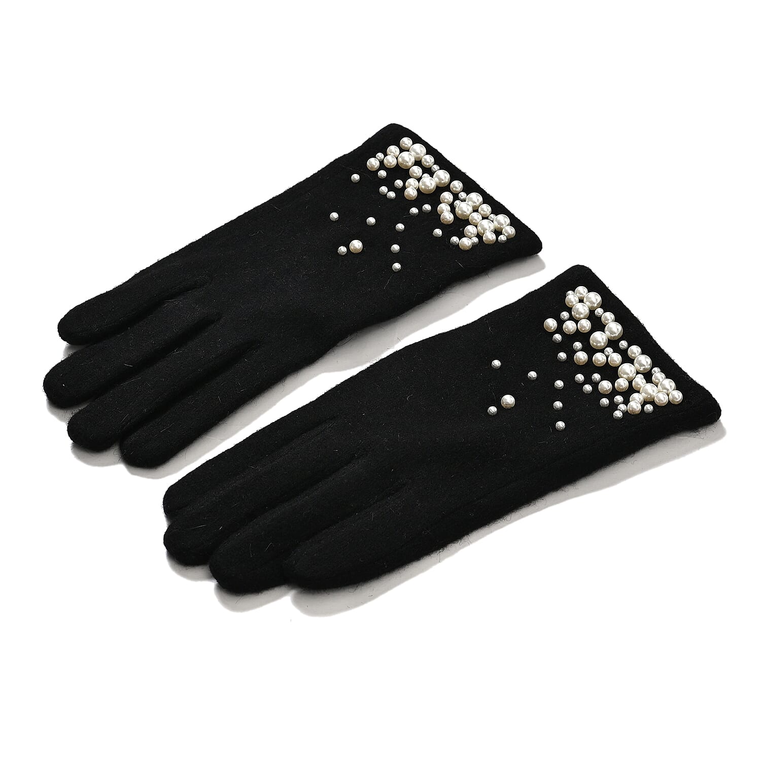 Elegant Cashmere Touch Screen Pearl Embellishments Gloves - Black