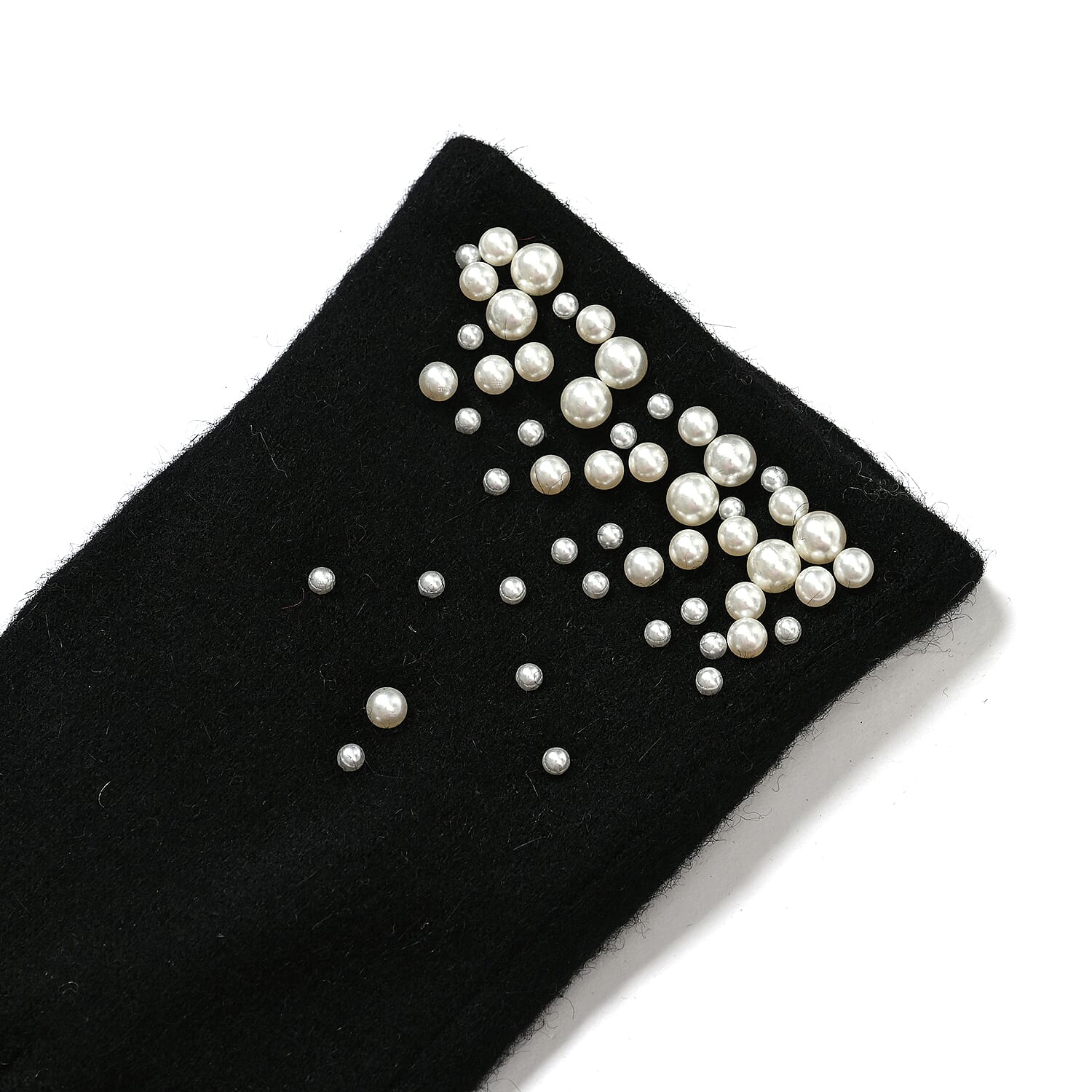 Elegant Cashmere Touch Screen Pearl Embellishments Gloves - Black