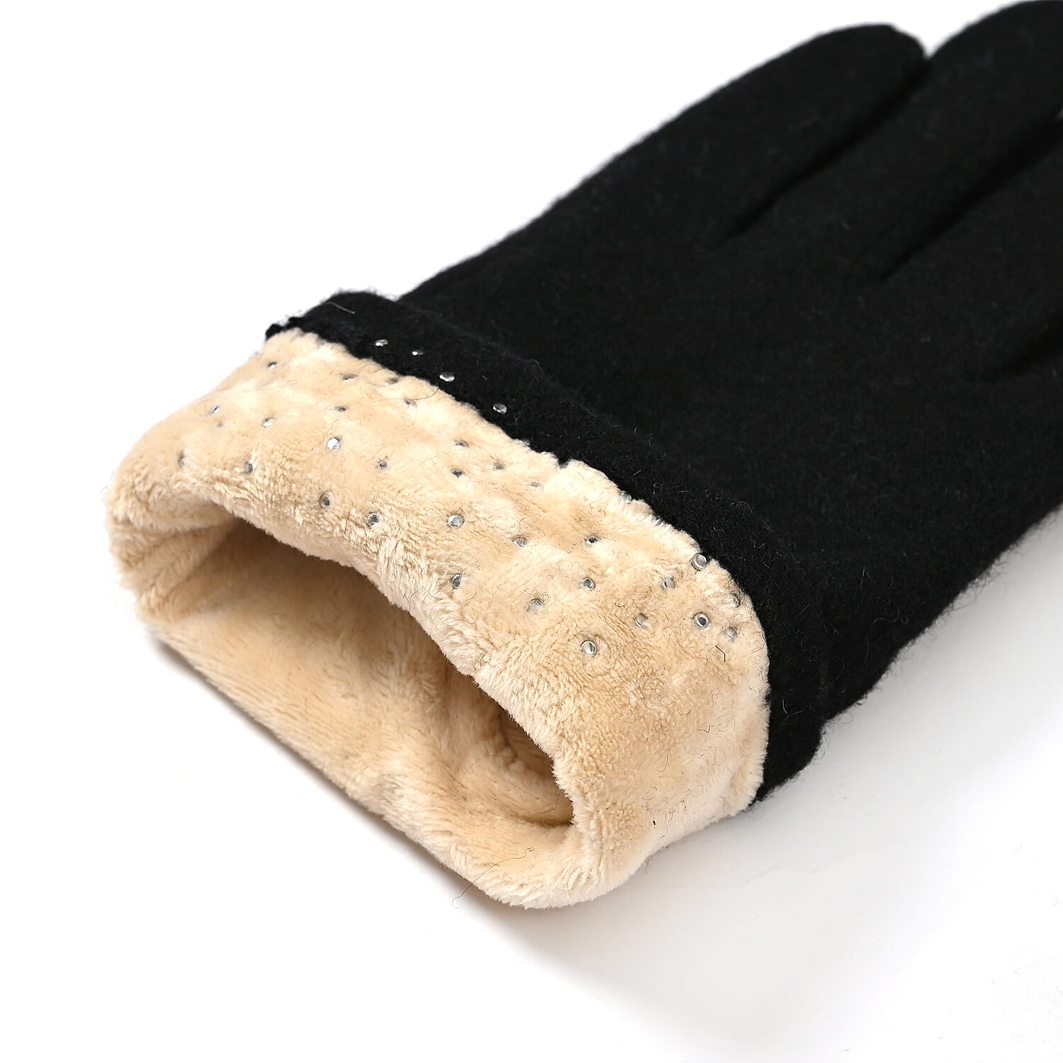 Elegant Cashmere Touch Screen Pearl Embellishments Gloves - Black