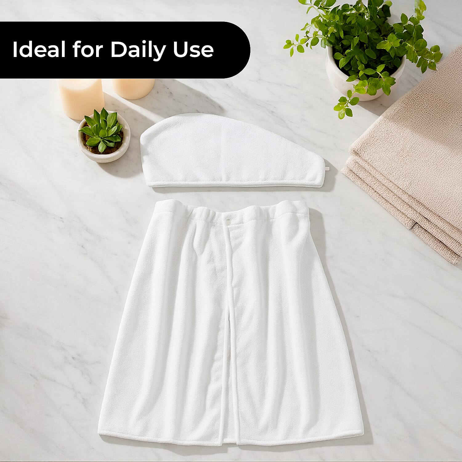 Soft - Comfortable Microfiber Bath and Hair Wrap Cap Set - White