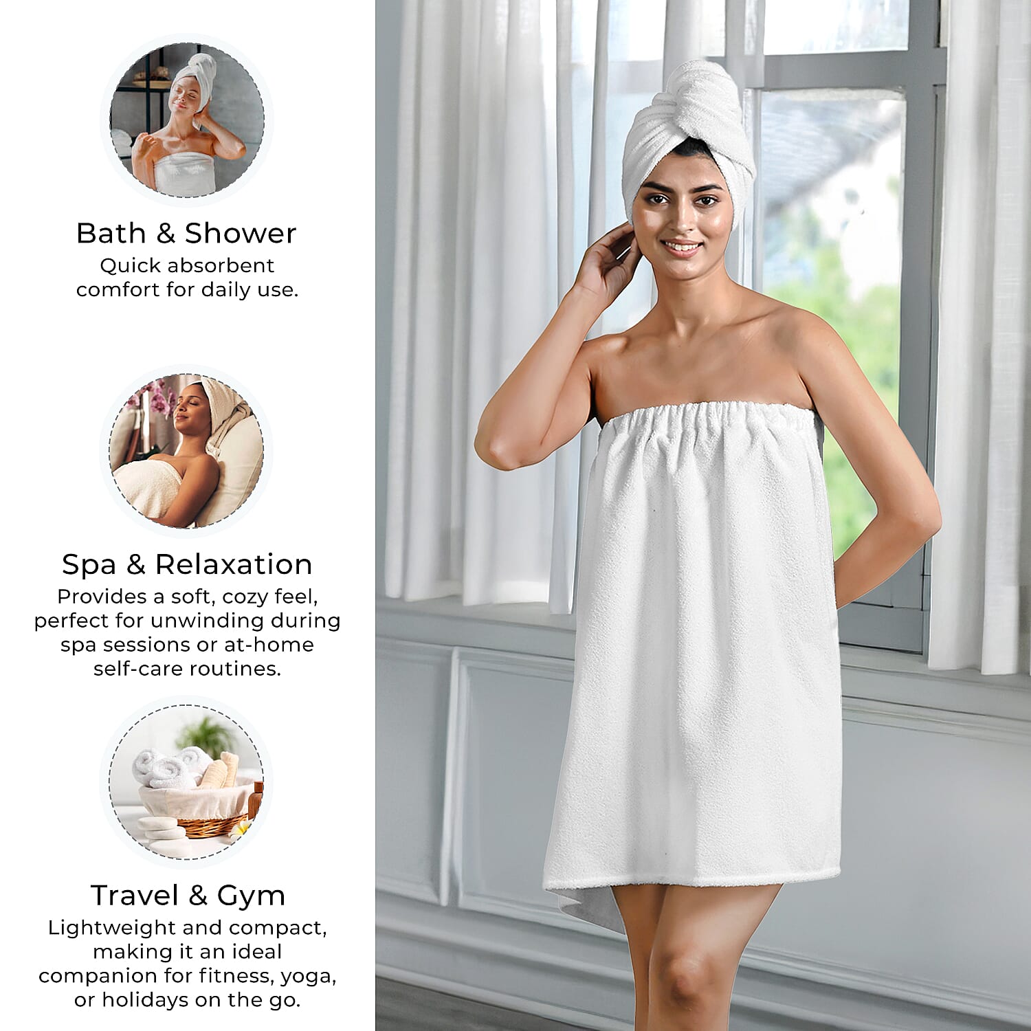 Soft - Comfortable Microfiber Bath and Hair Wrap Cap Set - White