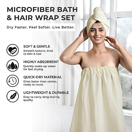 Soft - Comfortable Microfiber Bath and Hair Wrap Cap Set - Cream