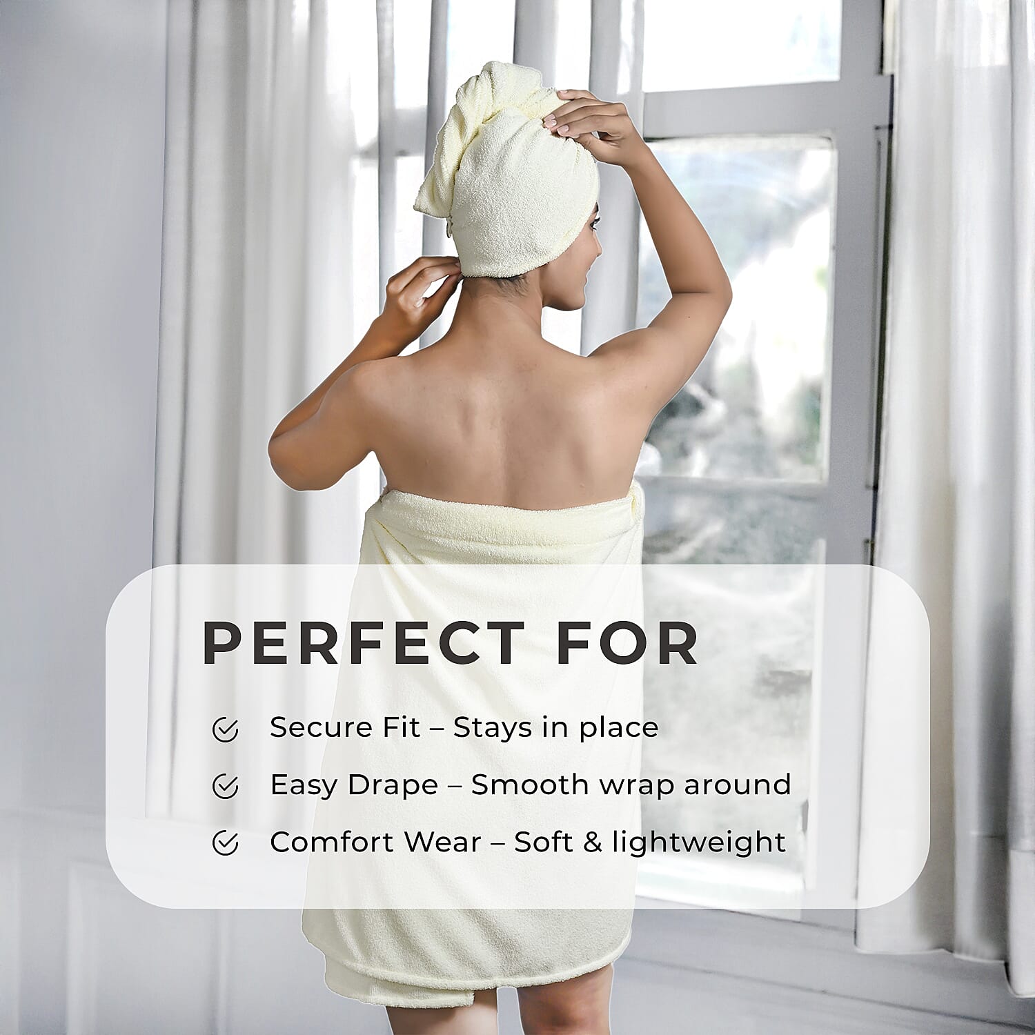 Soft - Comfortable Microfiber Bath and Hair Wrap Cap Set - Cream